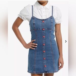 NWT Sweet Society Hot Topic Plus Size Denim Mini with Strawberry buttons.